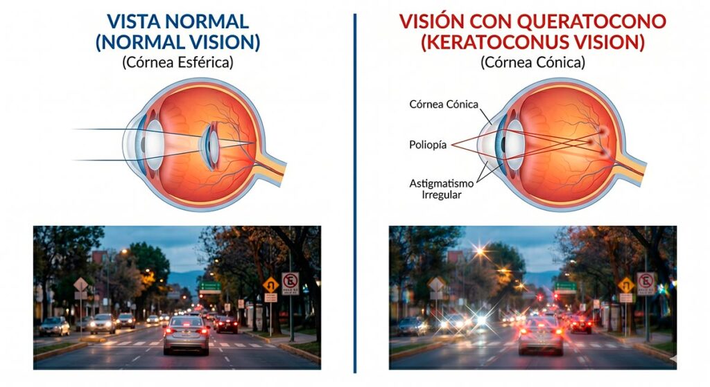 Vista Normal / Visión con queratocono